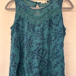 Blue and Black Sleeveless Tank Top with Intricate Design